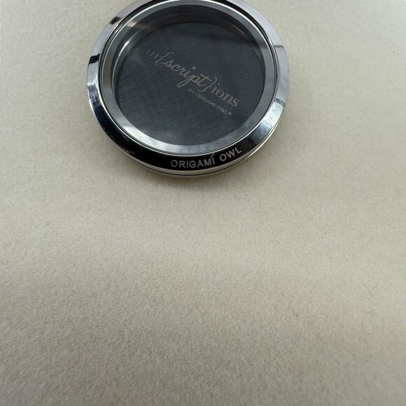 Origami Owl Hinged Locket Necklace 30" Crystal Face Inscription & 2 Charms READ - Picture 6 of 15